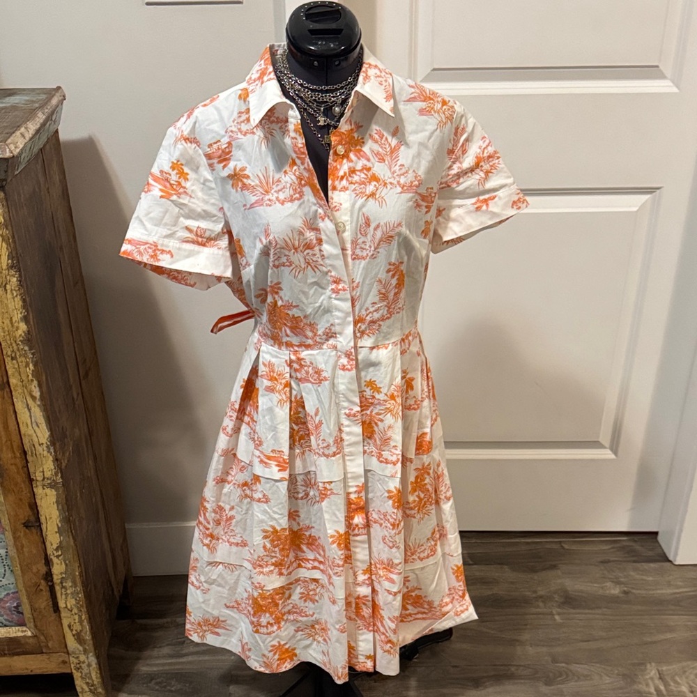 Donna morgan Orange and White Women's shirt Dress - size 10 (fits 8)
